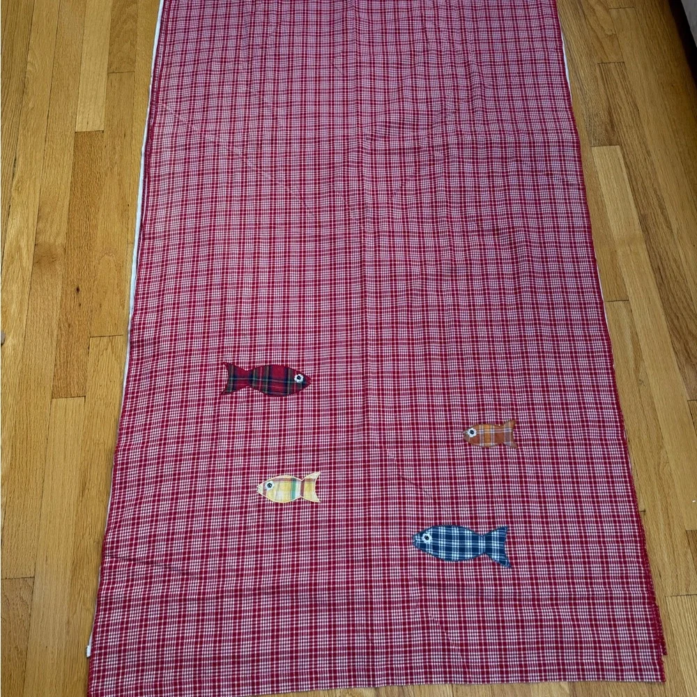 Two Plaid curtain panels with Fish Appliqués